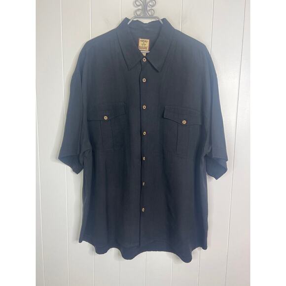 Tommy Bahama 100% Silk Black Short Sleeve Button Down Shirt Size XL - Picture 1 of 6